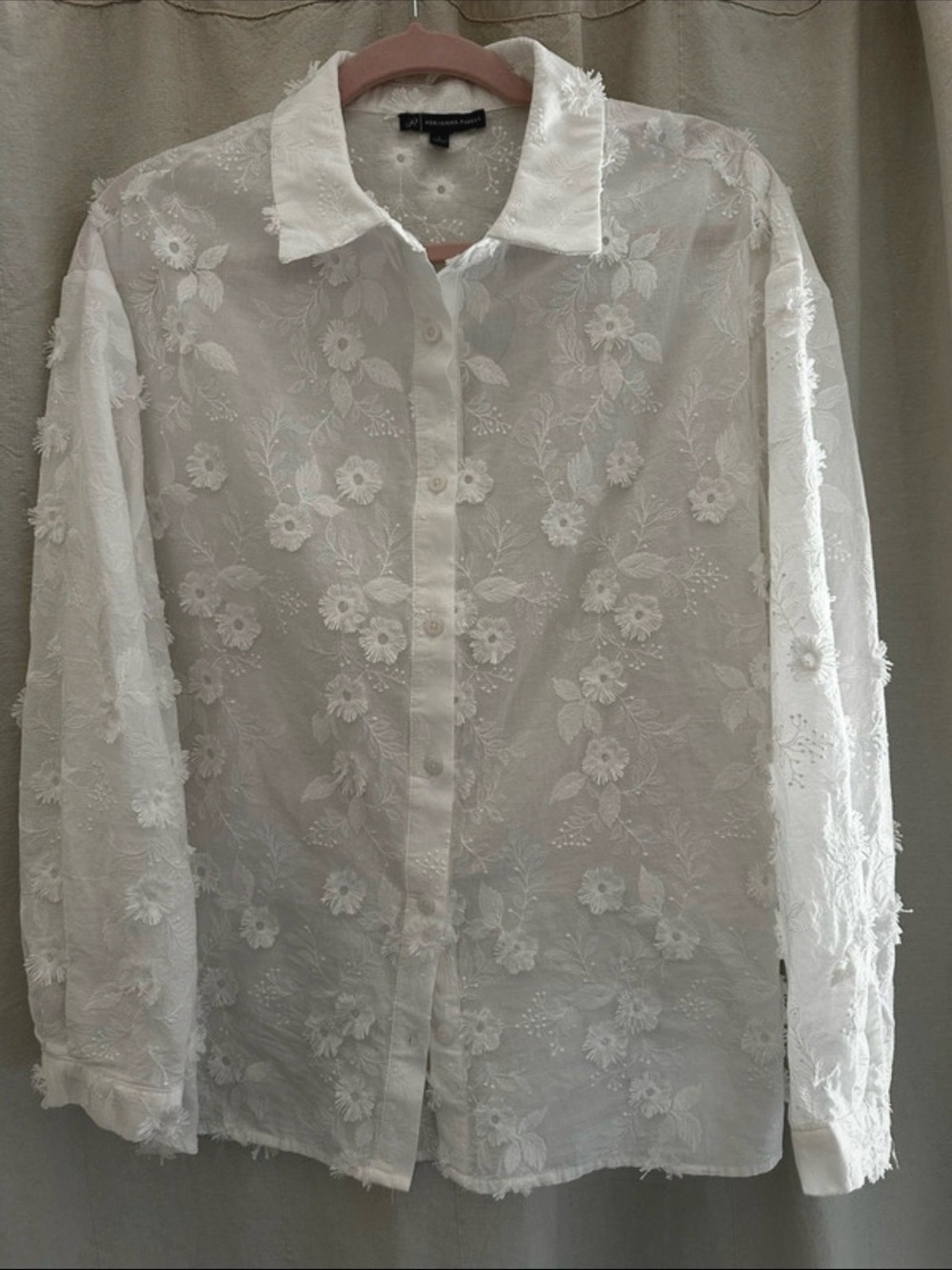 Adrianna Papell White Floral Embroidered Button-Front Shirt